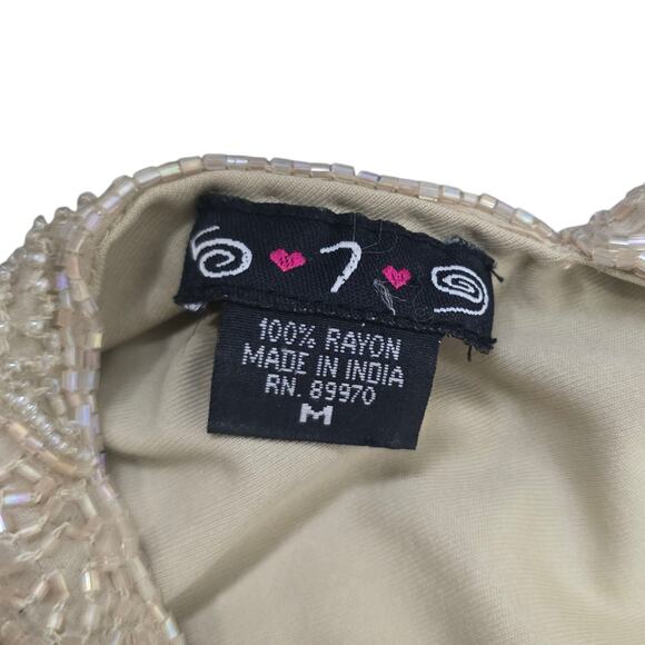 Y2K 5.7.9 Vintage Beaded Sequin Butterfly Halter Top Medium Green Cream - Picture 4 of 7